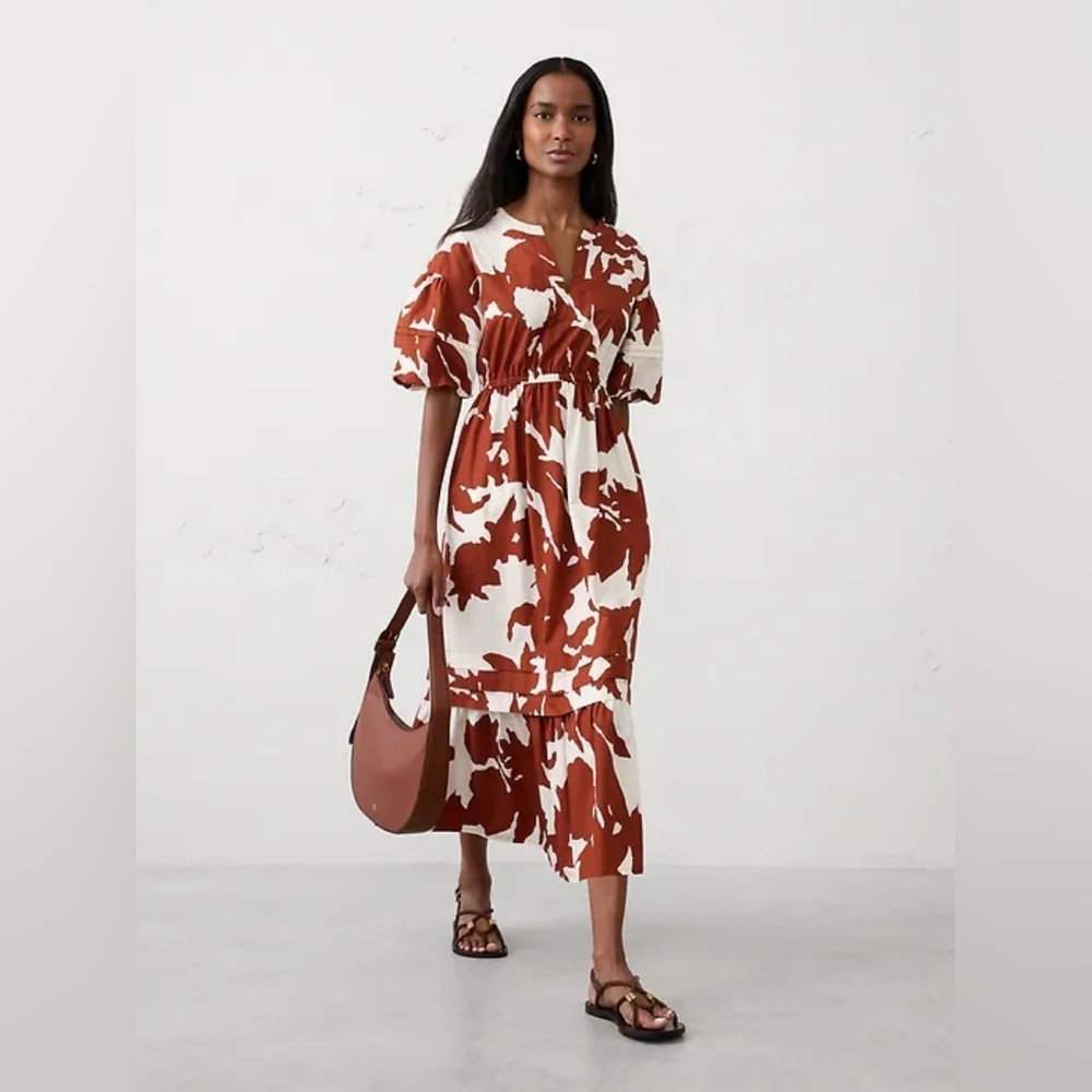 NWT Red Floral Tiered Midi Dress Size Medium By Banana Republic Factory - Picture 2 of 8